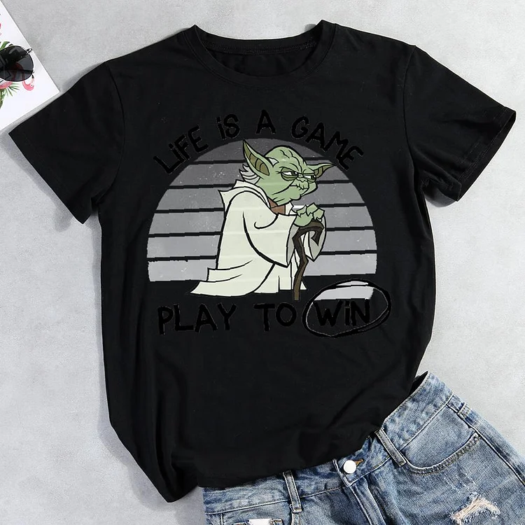 Life Is A Game Play To Be Winner  Round Neck T-shirt-Annaletters