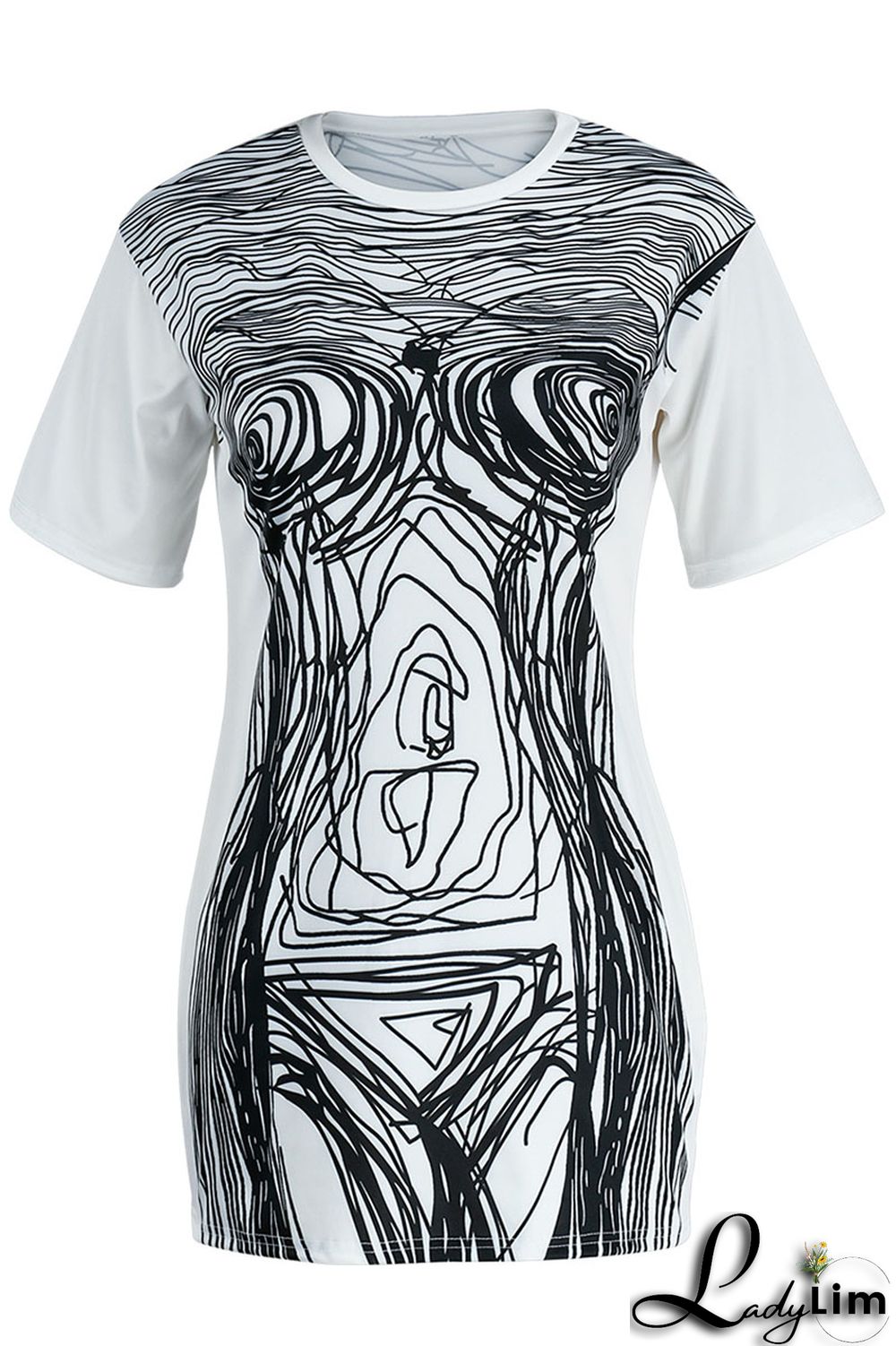 Black Sexy Print Patchwork O Neck One Step Skirt Dresses
