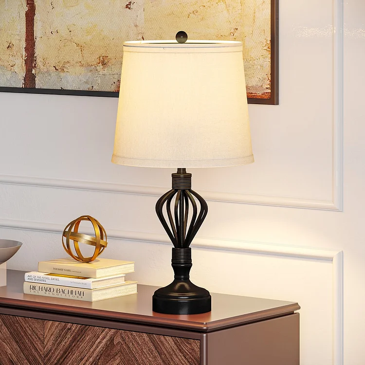 Bestier 24"Table Lamp Linen Fabric Drum Shade