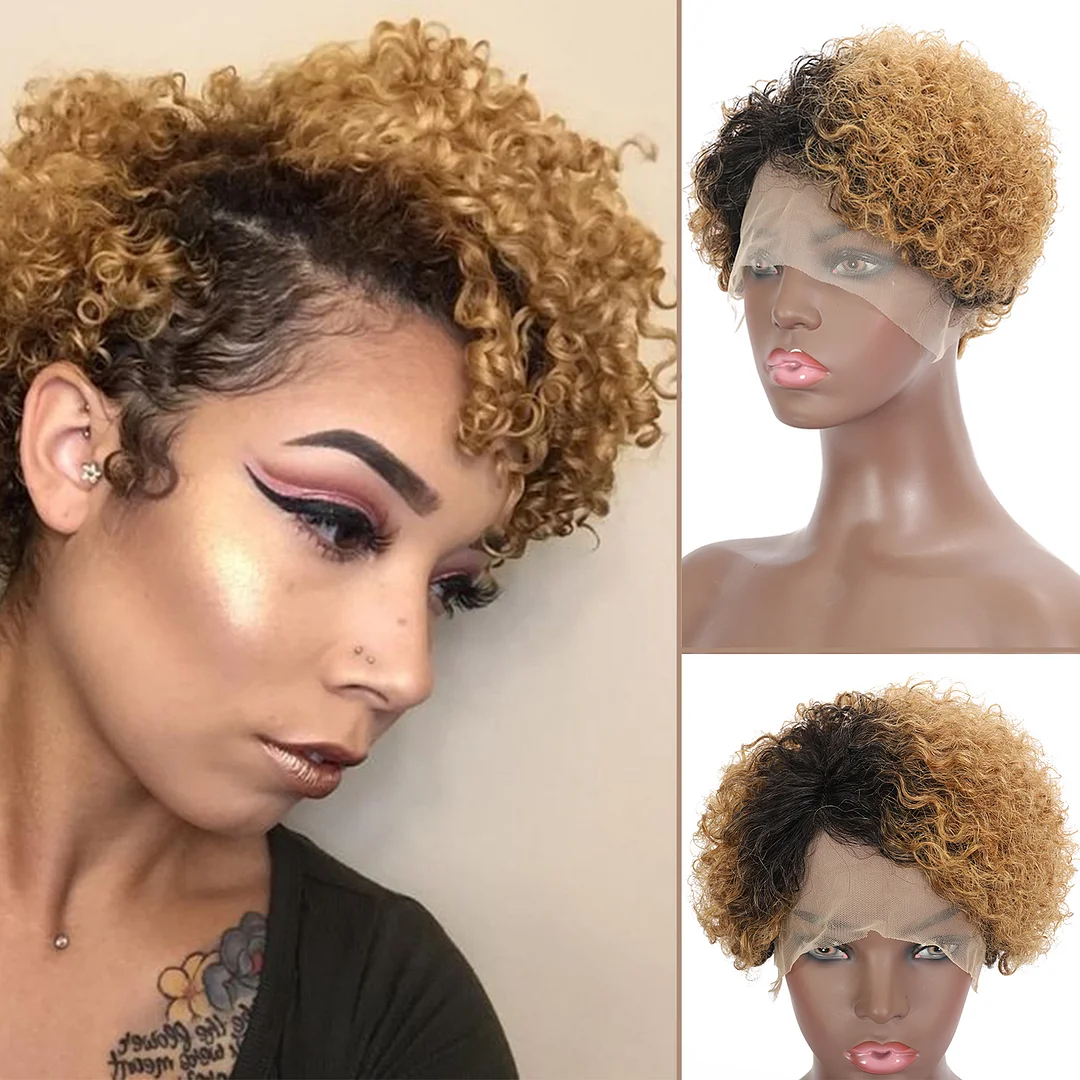 Jewtribute Hair®|Short Curly Lace Brown Black Wig 