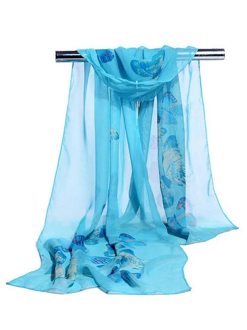 Boho Butterfly Print Long Silk Scarf Bali Holiday Scarf