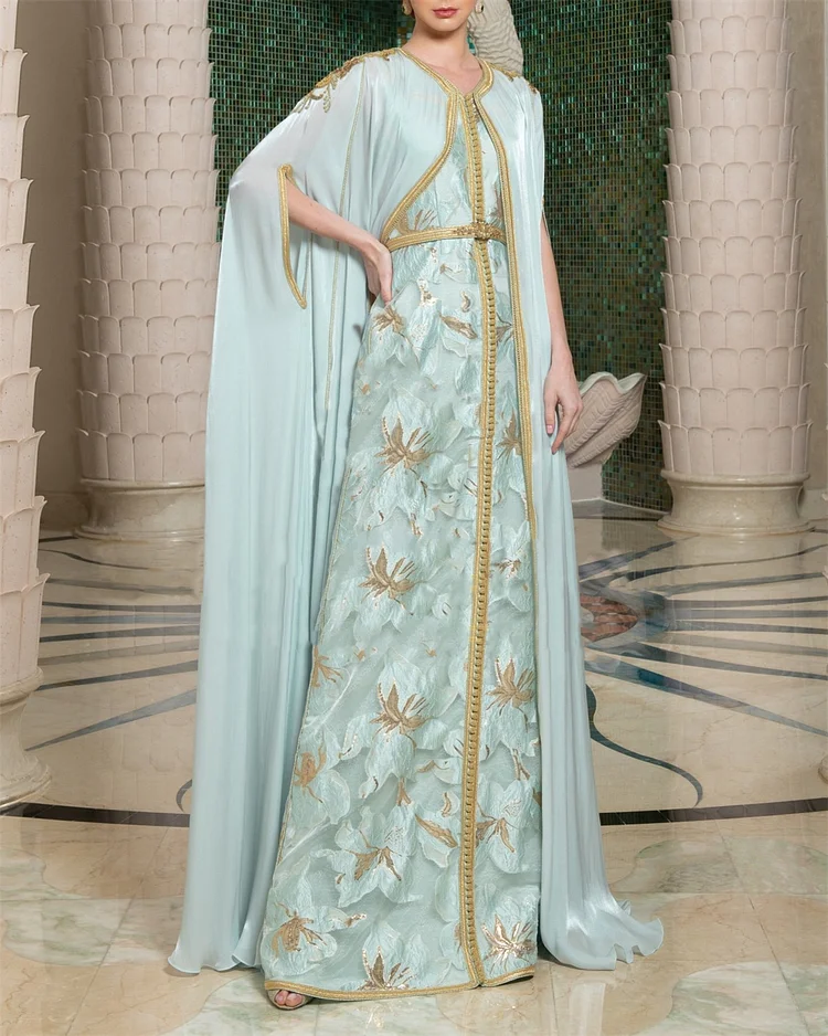 Elegant Light Green Shawl Embroidered Dress