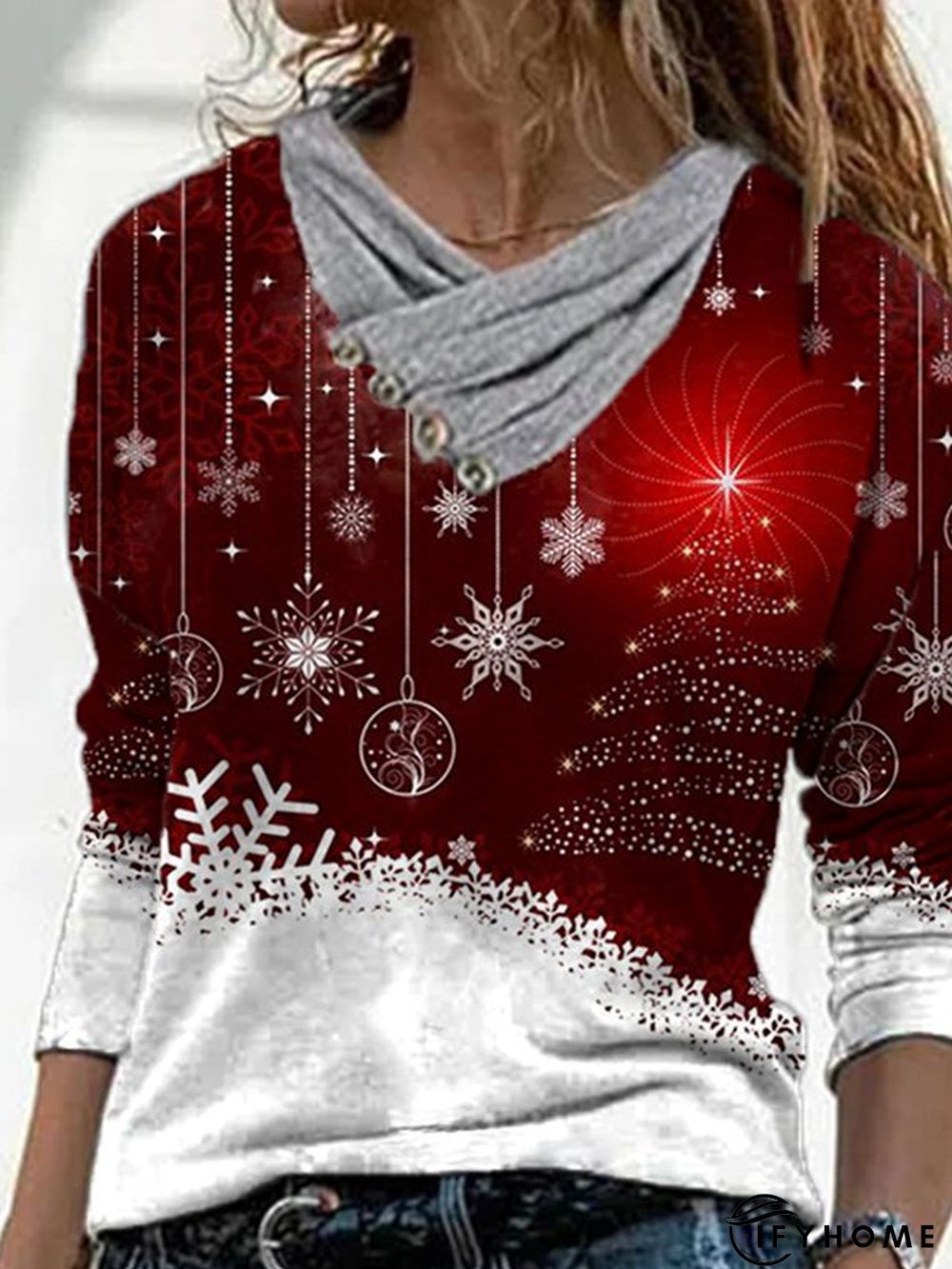 Christmas Printed Cowl Neck Casual T-shirt | IFYHOME