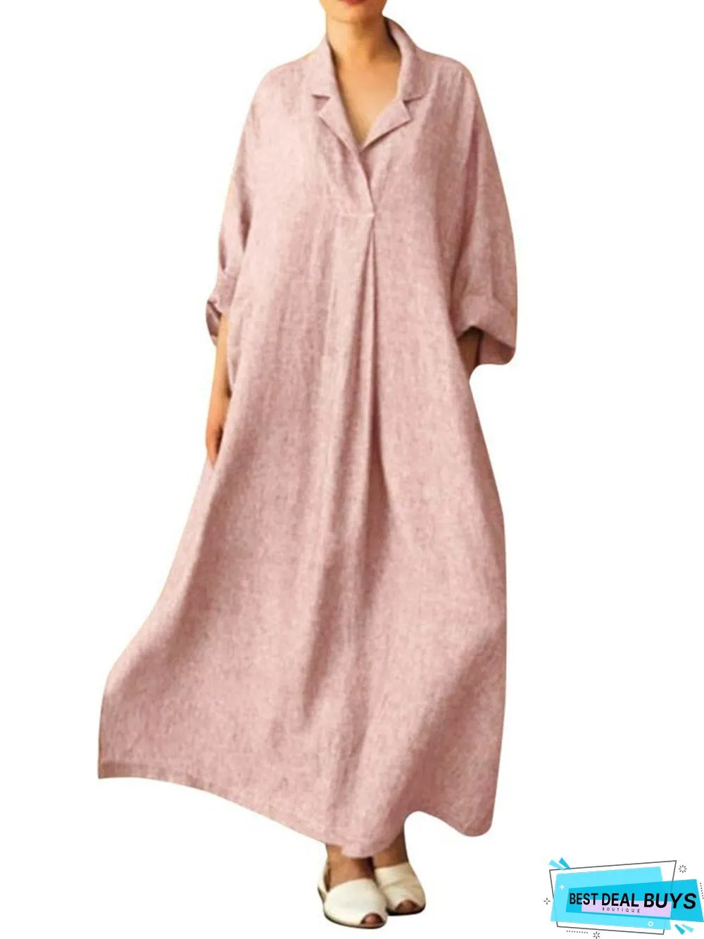 Long Sleeve Paneled Basic Casual Dress Black Dresses Linen