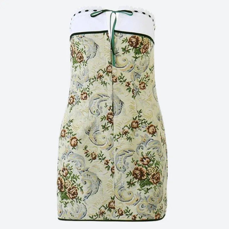 Brownm Floral Tube Mini Dress