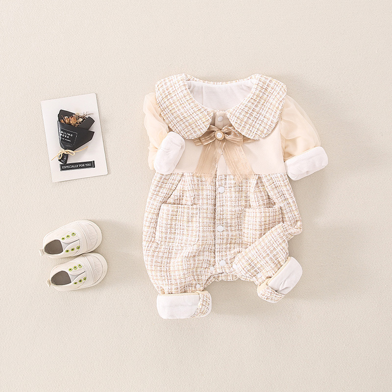 Baby Girl Lace Bowknot Chanel Style Long Sleeve Romper