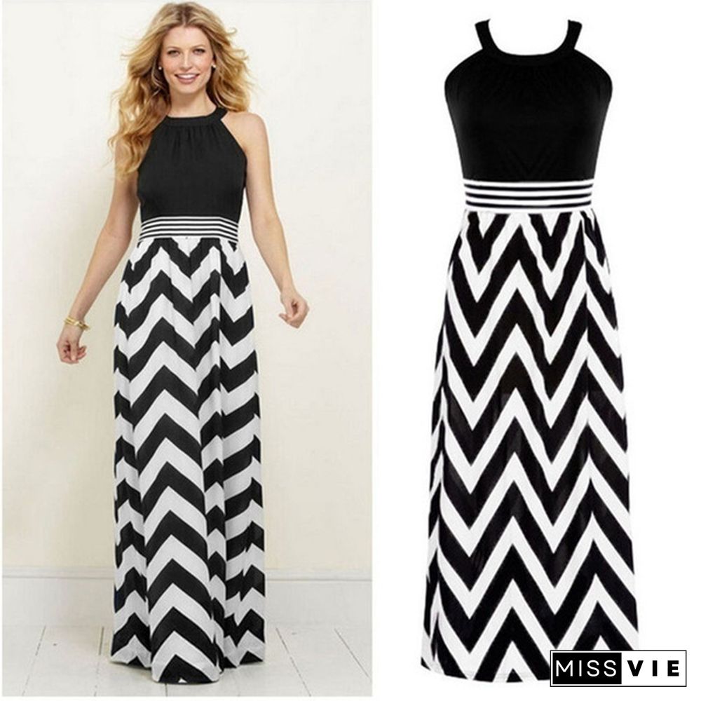Women Sexy Striped Summer Boho Chiffon Long Maxi Dress Evening Party Beach Dress&nbsp;