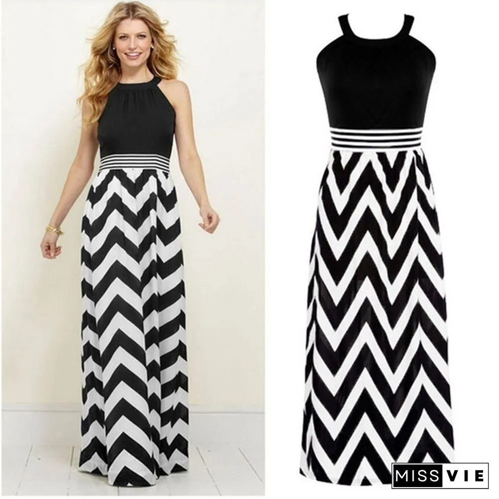 Women Sexy Striped Summer Boho Chiffon Long Maxi Dress Evening Party Beach Dress&nbsp;