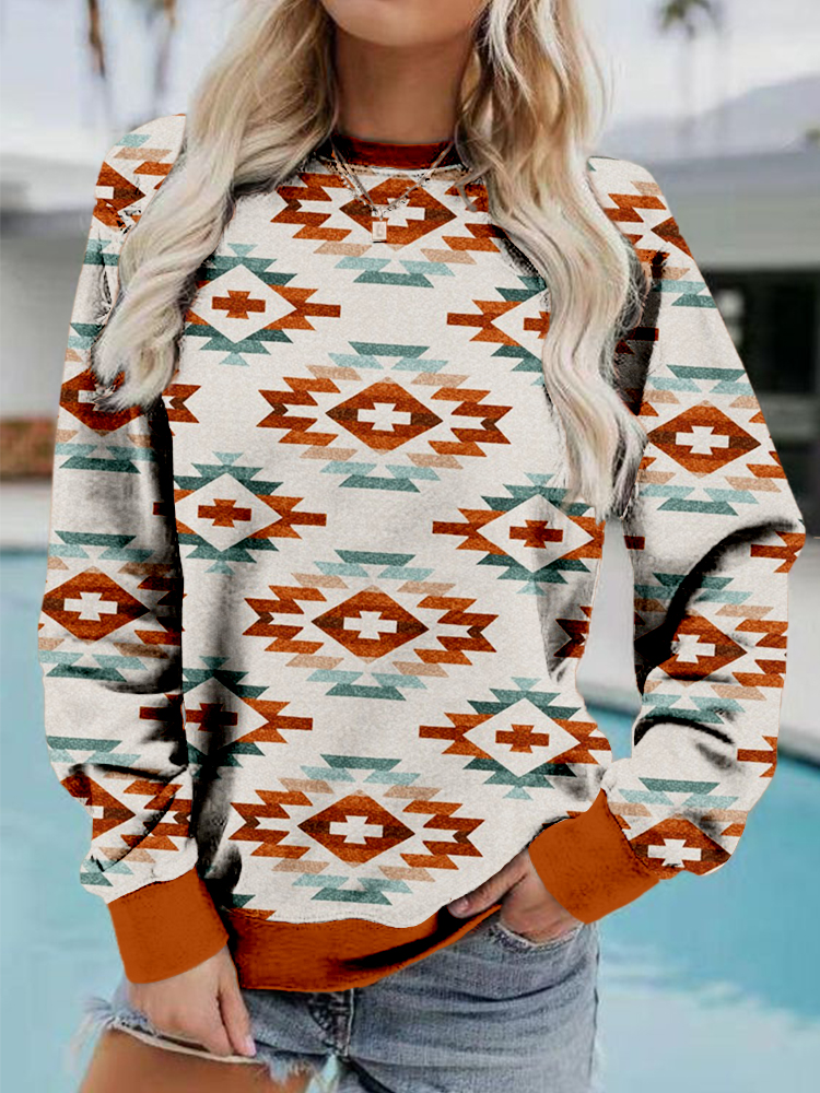  Western Rust and Dust Blue Vintage Pattern Comfy Sweatshirt Westsshops