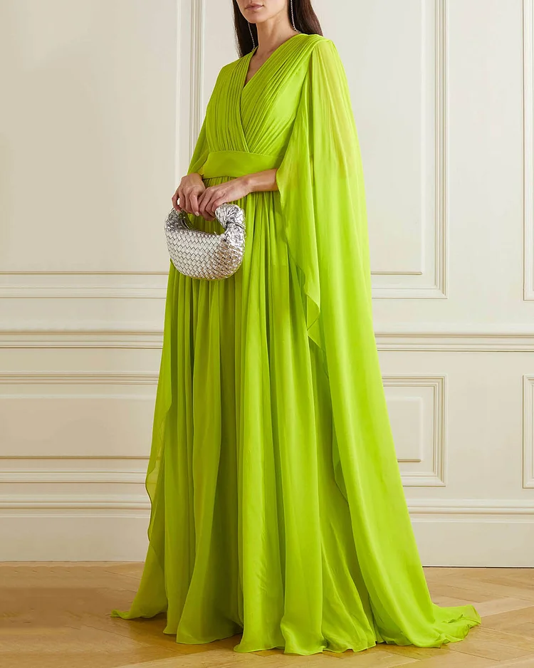 Elegant Cape Pleated Gown