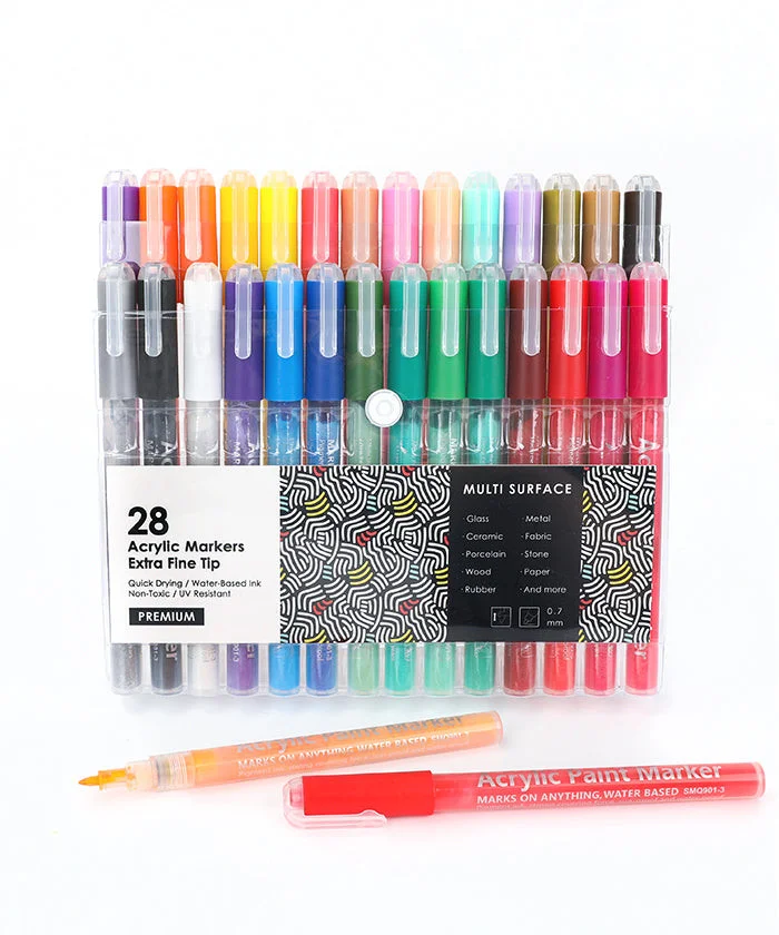 28 Colors Extra Fine Tip Acrylic Paint Markers Pen-Himinee.com