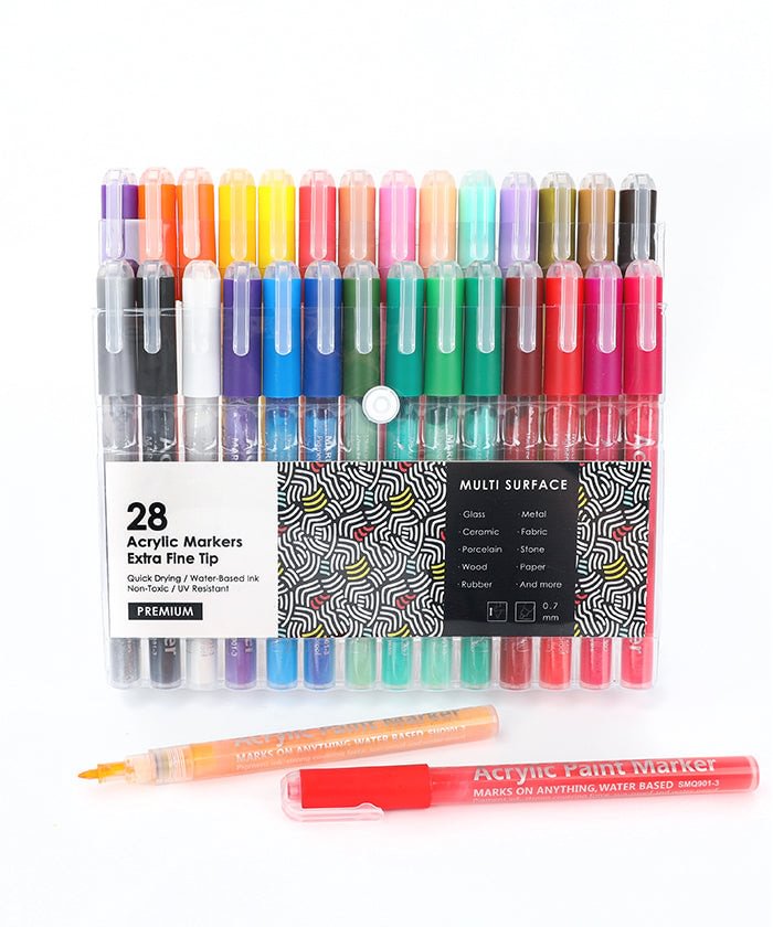 28 Colors Extra Fine Tip Acrylic Paint Markers Pen