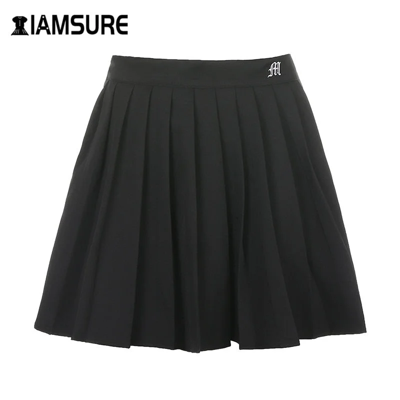 Graduation Gifts  Preppy Style Casual Letter Embroidered 90s Pleated Skirt Korean Streetwear Fashion High Waist Mini Skirt For Women