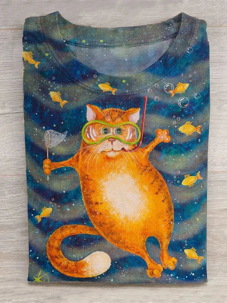 Cute Cat Art Print T-Shirt