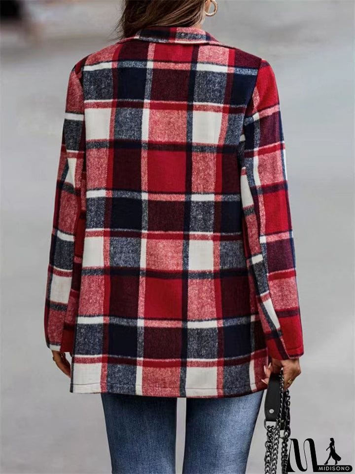 MidiSono - Oversized Plaid Shacket Sweet Flannel Coats for Ladies