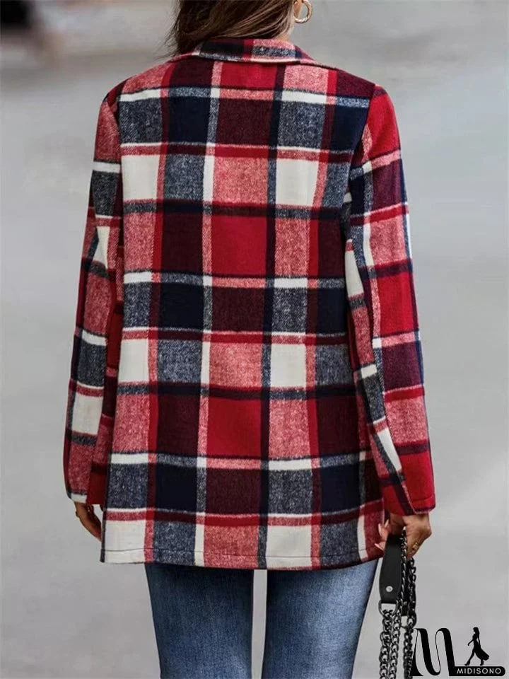 MidiSono - Oversized Plaid Shacket Sweet Flannel Coats for Ladies