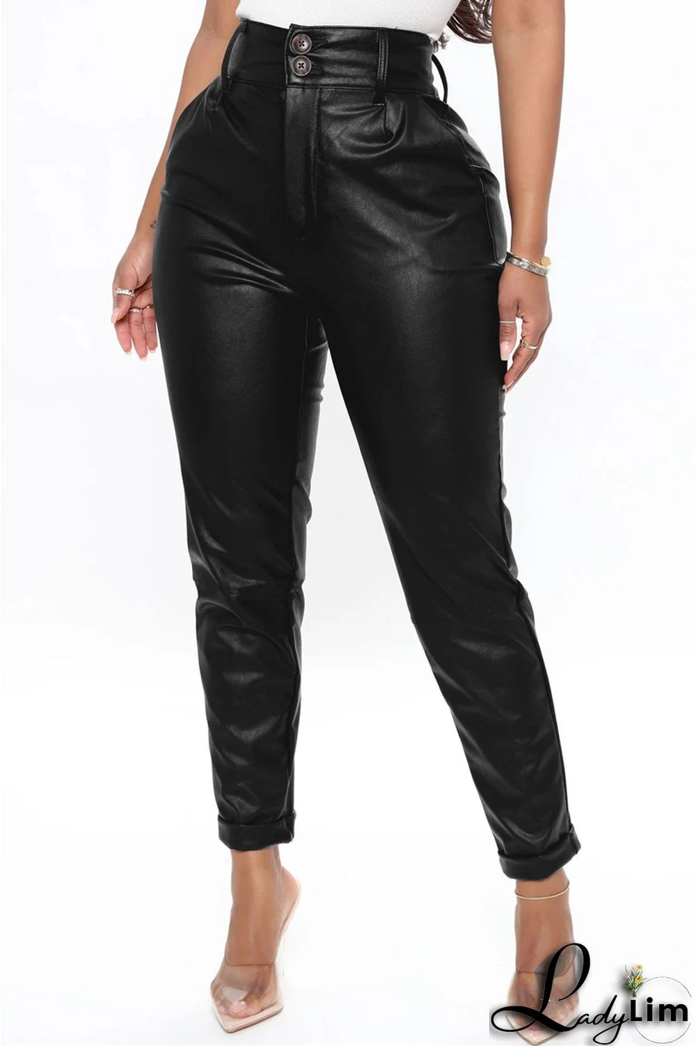 Black Fashion Casual Solid Split Joint Skinny High Waist Pencil Trousers