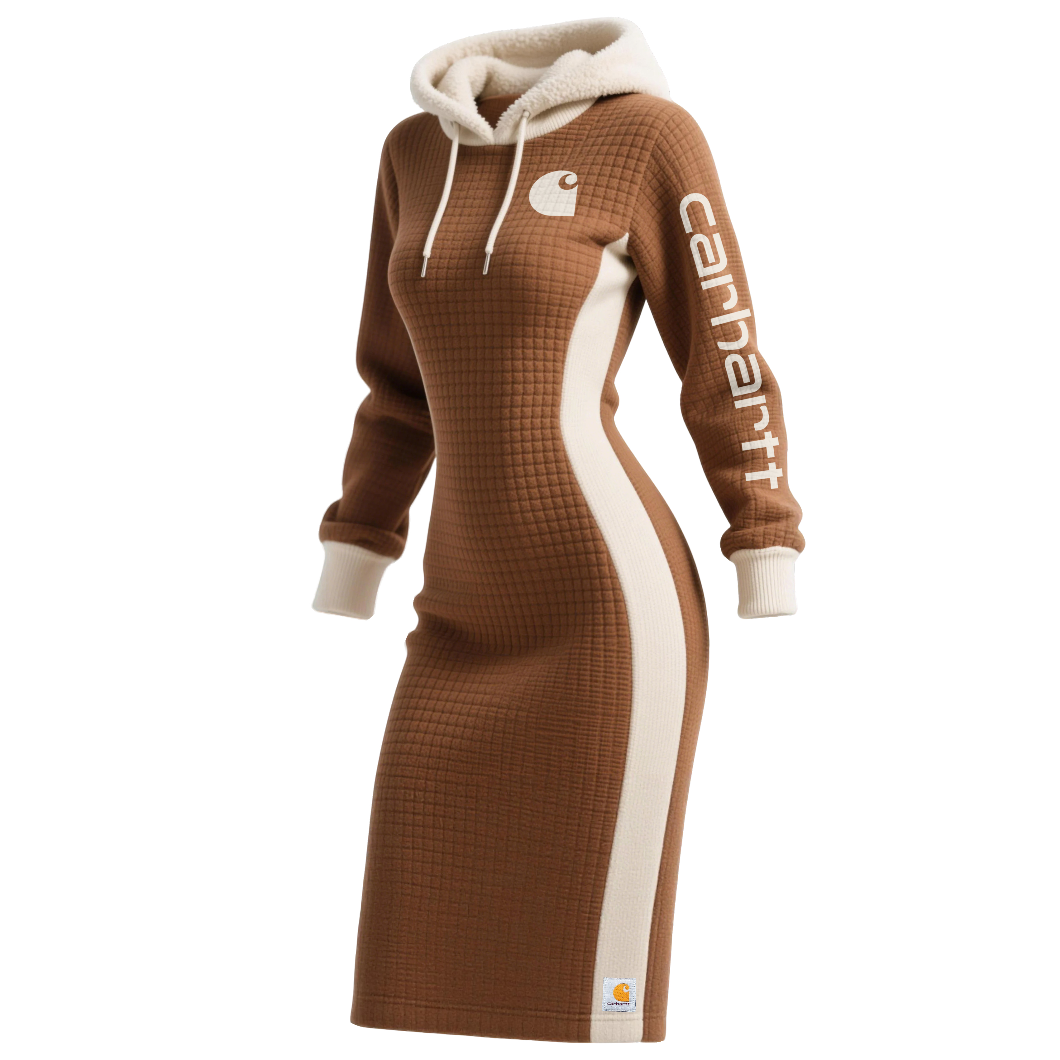 Women's Color-Blocked Waffle Textured Hooded Long Sweatshirt Dress