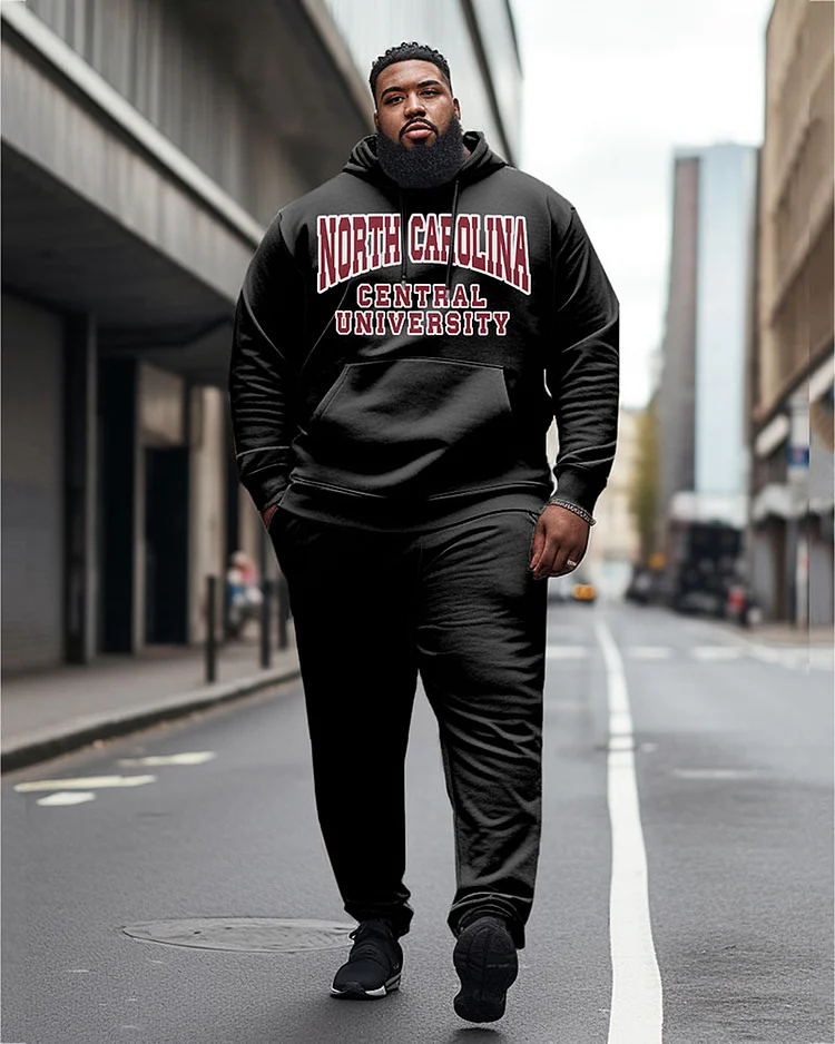 Men's Plus Size North Carolina Central University Style Hoodie and Sweatpants Two Piece Set