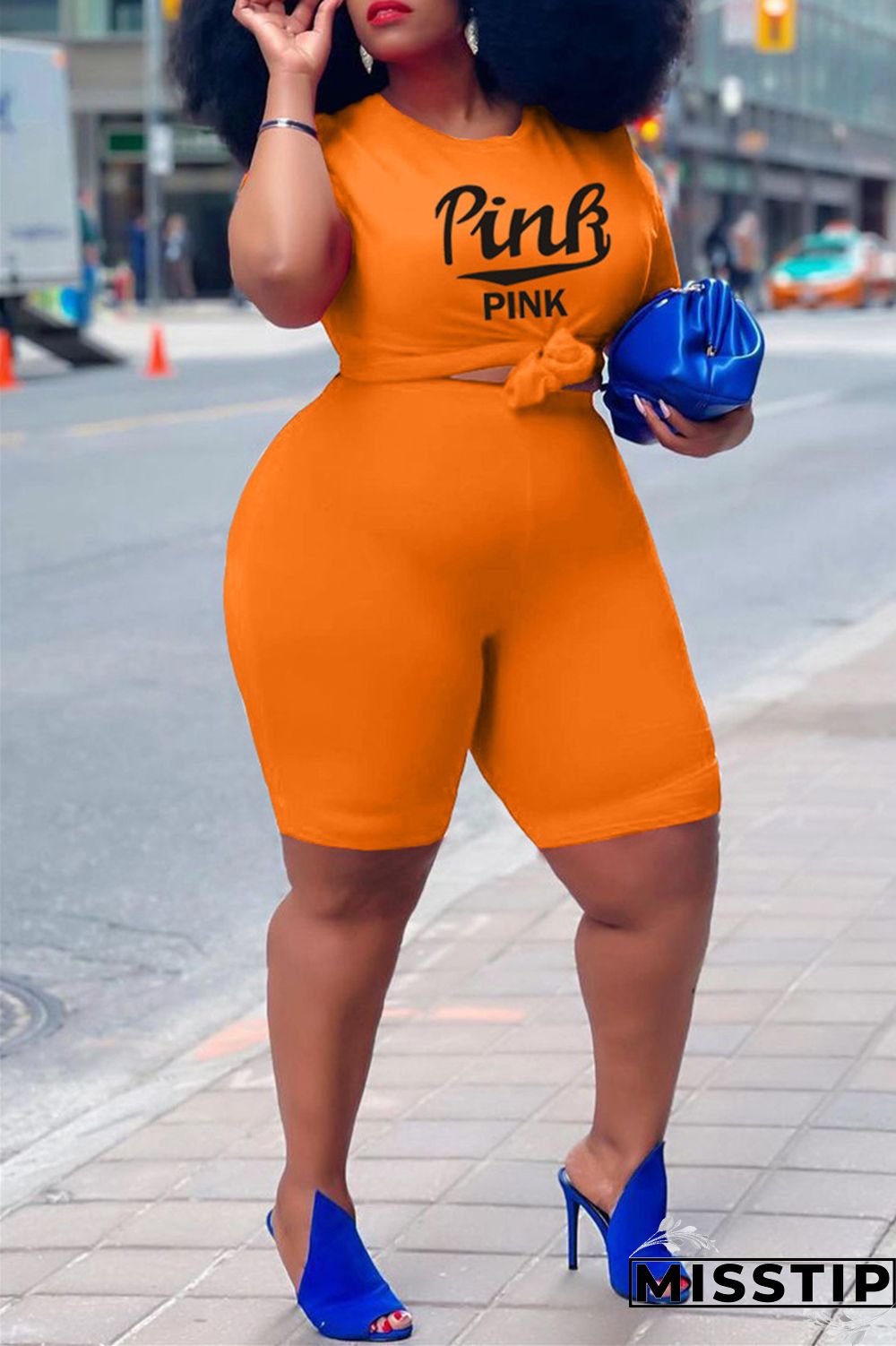 Grey Fashion Casual Letter Print Basic O Neck Plus Size Two Pieces