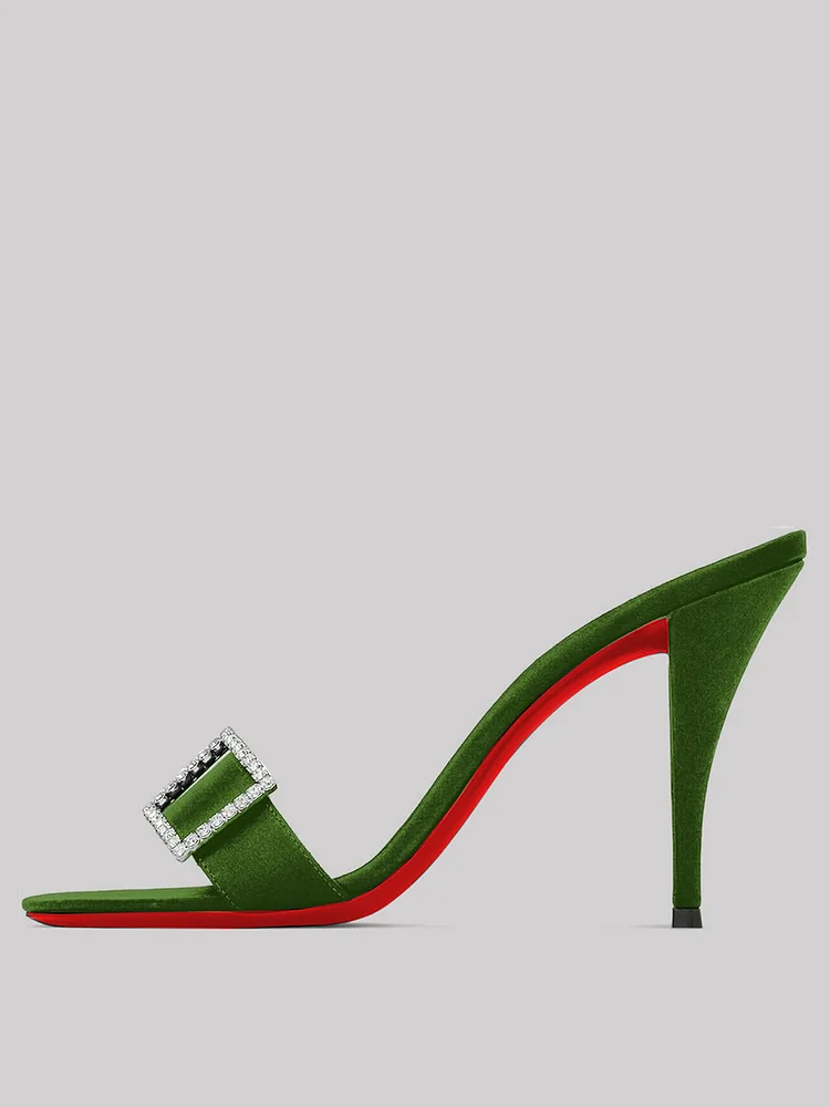 100mm Women's Open Toe Sandals Stiletto Red Bottom High Heels Vegan Mules Suede Shoes