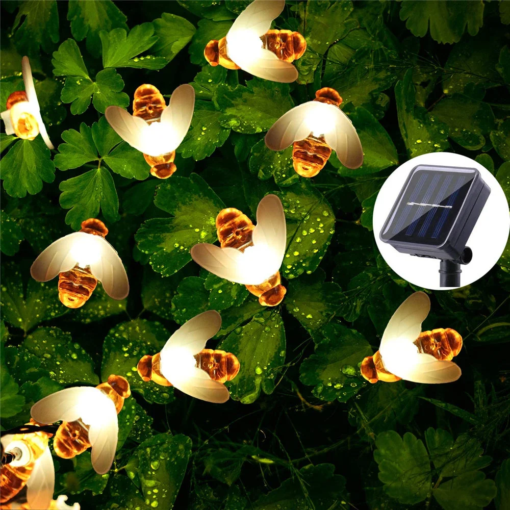 Solar Cute Bee Garden Fence LED String Lights