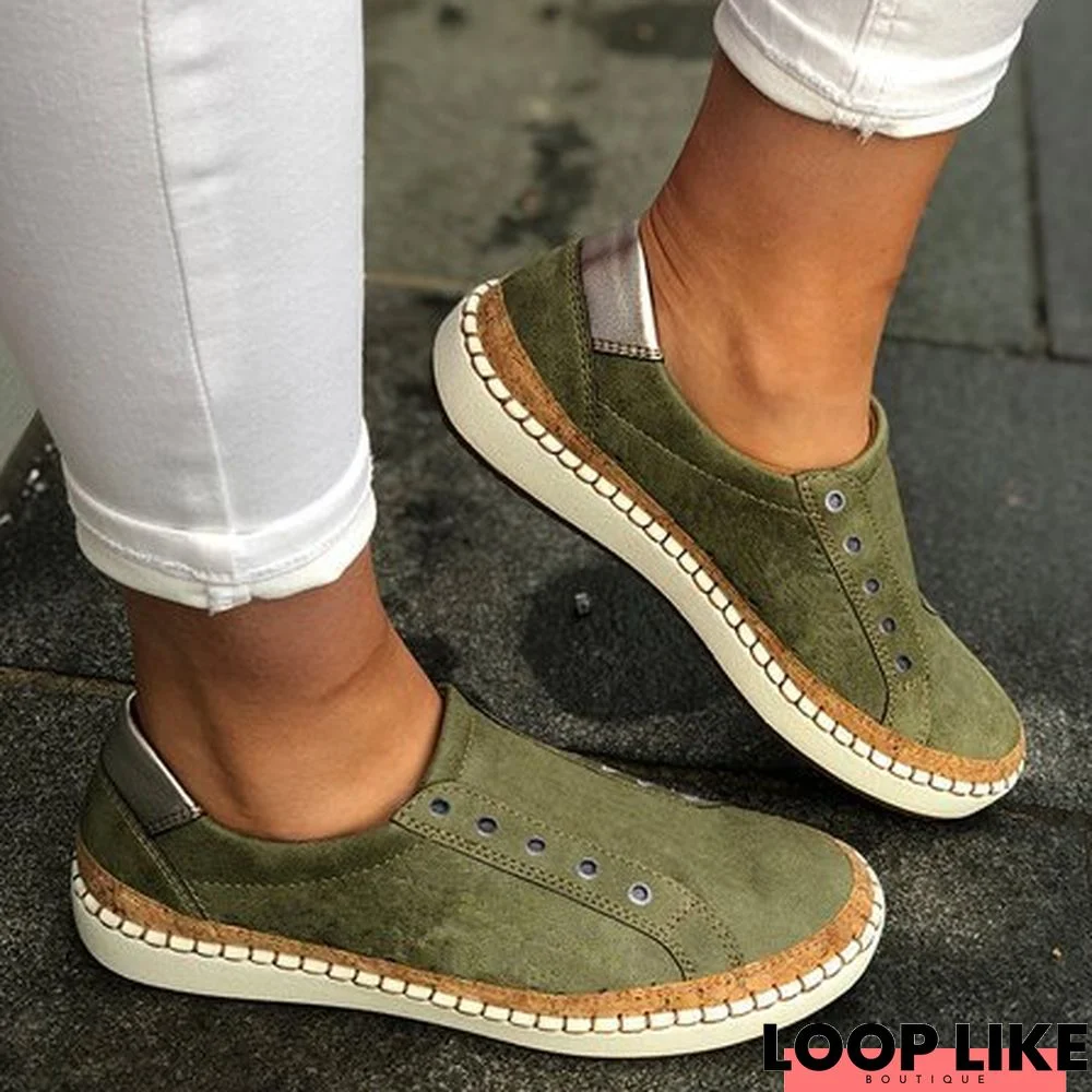 Slide Round Toe Green Flat Heel Pu Casual Women Sneakers