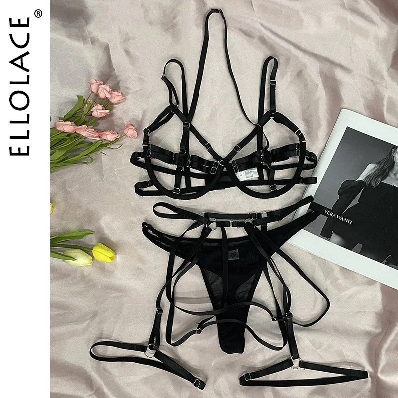 Billionm Ellolace Exotic Lingerie Set Hollow Out Porn Women's Underwear Sissy Erotic Costumes Luxury Extreme Sexy Outfit 3-Pieces