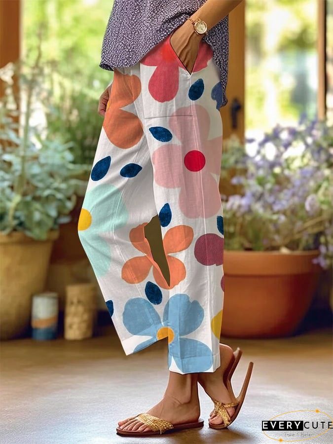 Loose Contrast Color Plaid Casual Pants Bottoms