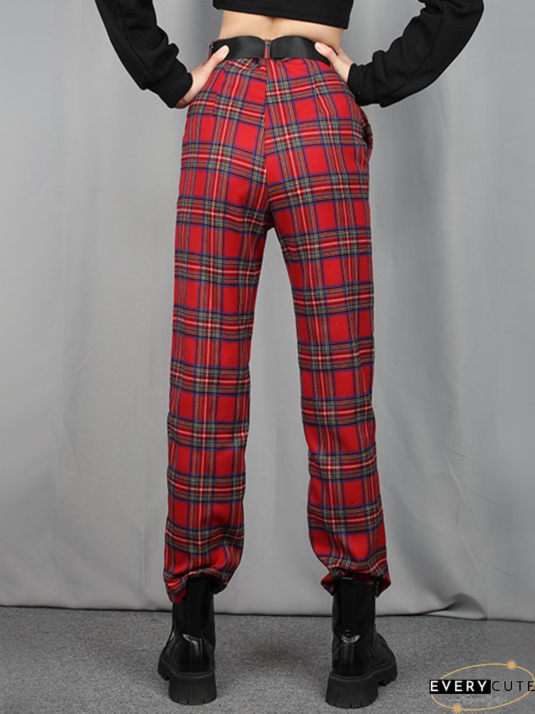 Plaid Drawstring High Waist Fold Sweatpants P13918
