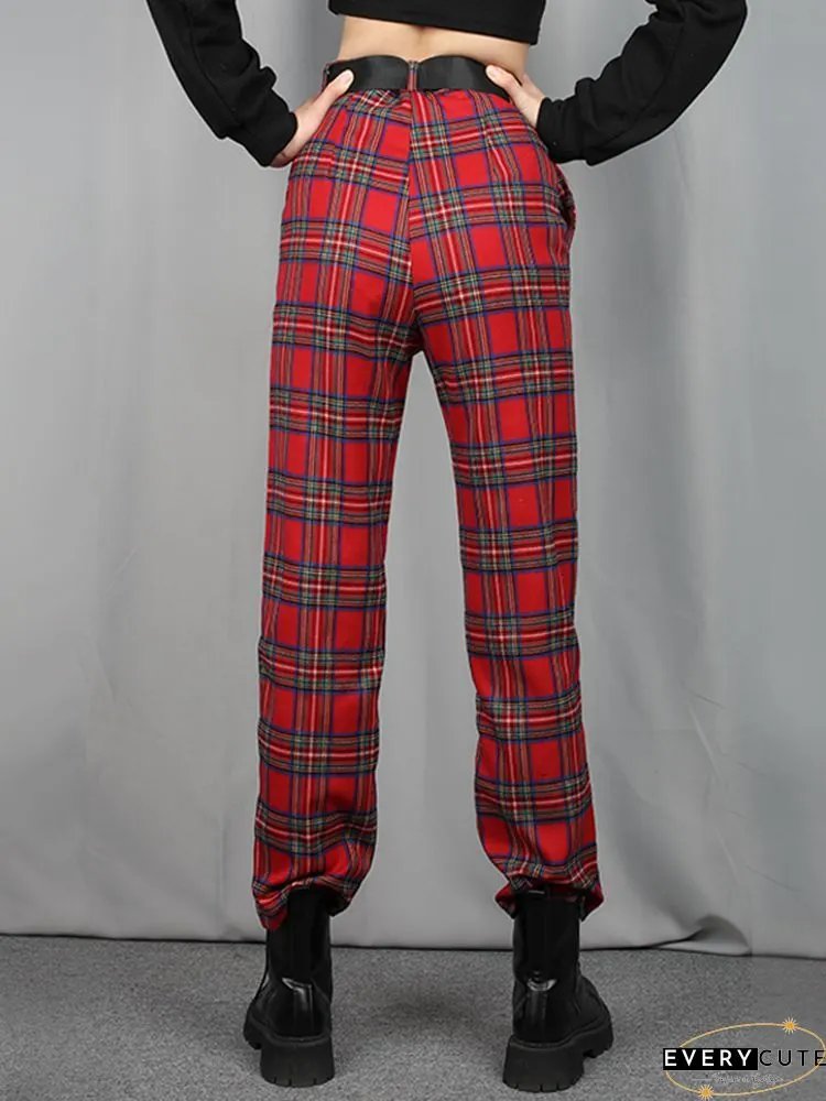 Plaid Drawstring High Waist Fold Sweatpants P13918