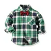 Kid Baby Boy Bow Tie Long Sleeve Plaid Set 2 Pcs