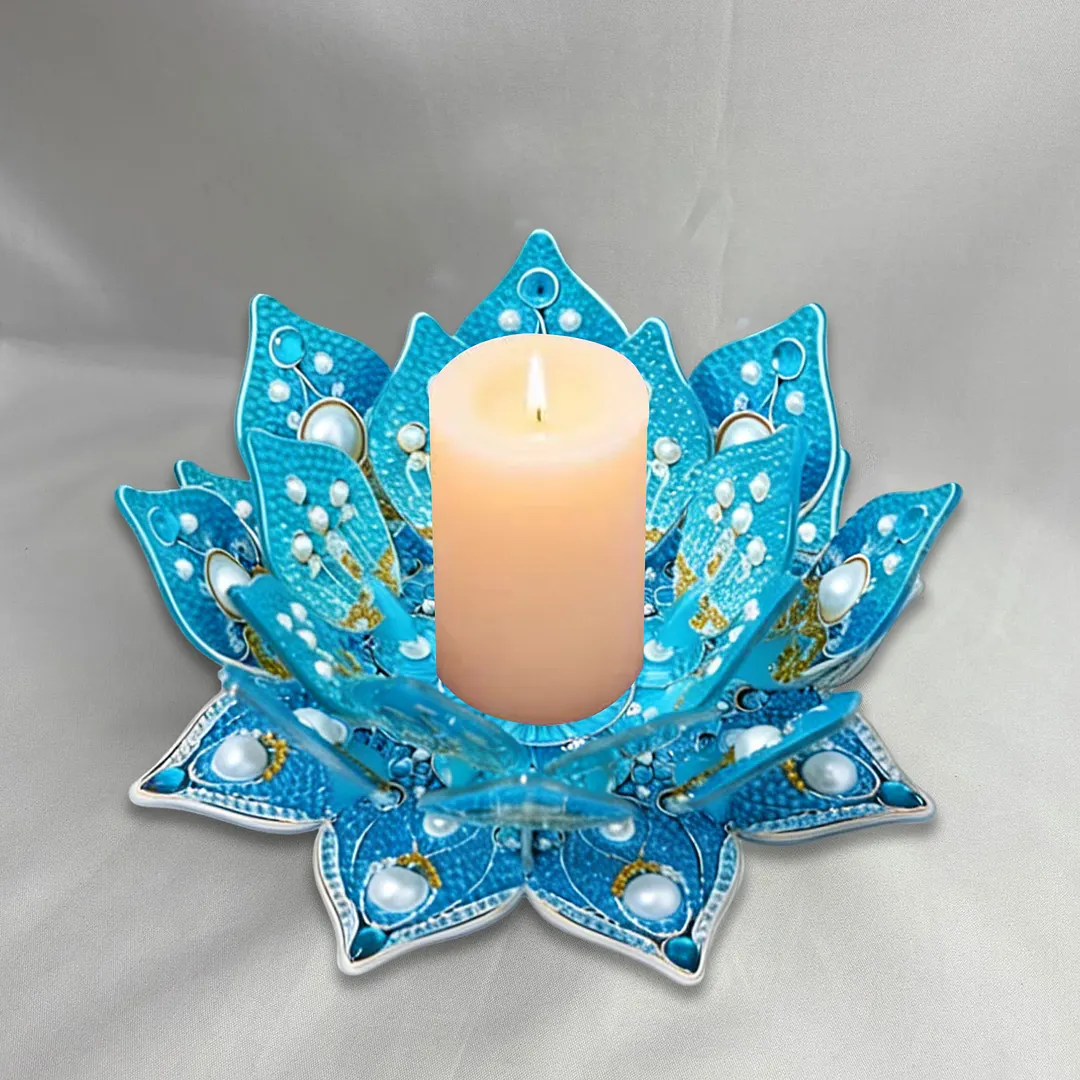 Lotus DIY Diamond Art Painting Kits of Candle Holder Diamond Painting Candle Holder Kit Diamonds Paintings Candlestick Holder Kit for Aromatherapy & Home Decor (Blue)