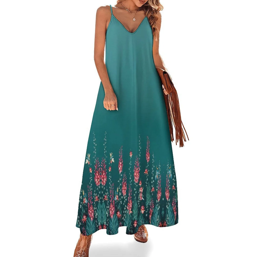 Style & Comfort for Mature Women Plus Size Printed Sling Casual Women Maxi Dress in Pattern Floral, Green, Pink