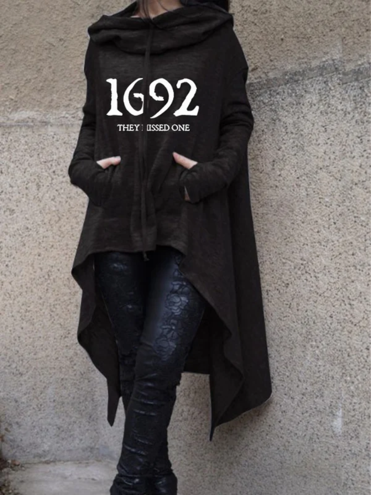 Women's 1692 They Missed One Salem Witch Print Cape Hoodie socialshop