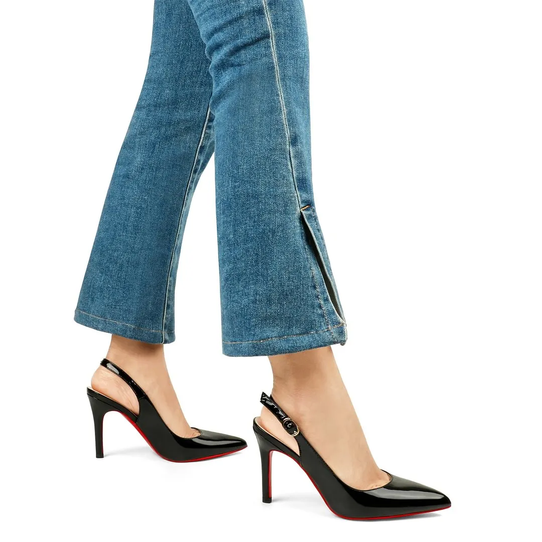 90mm Women's Pointed Toe Slingback Heels Red Bottoms Pumps Comfortable Dress Shoes-vocosishoes