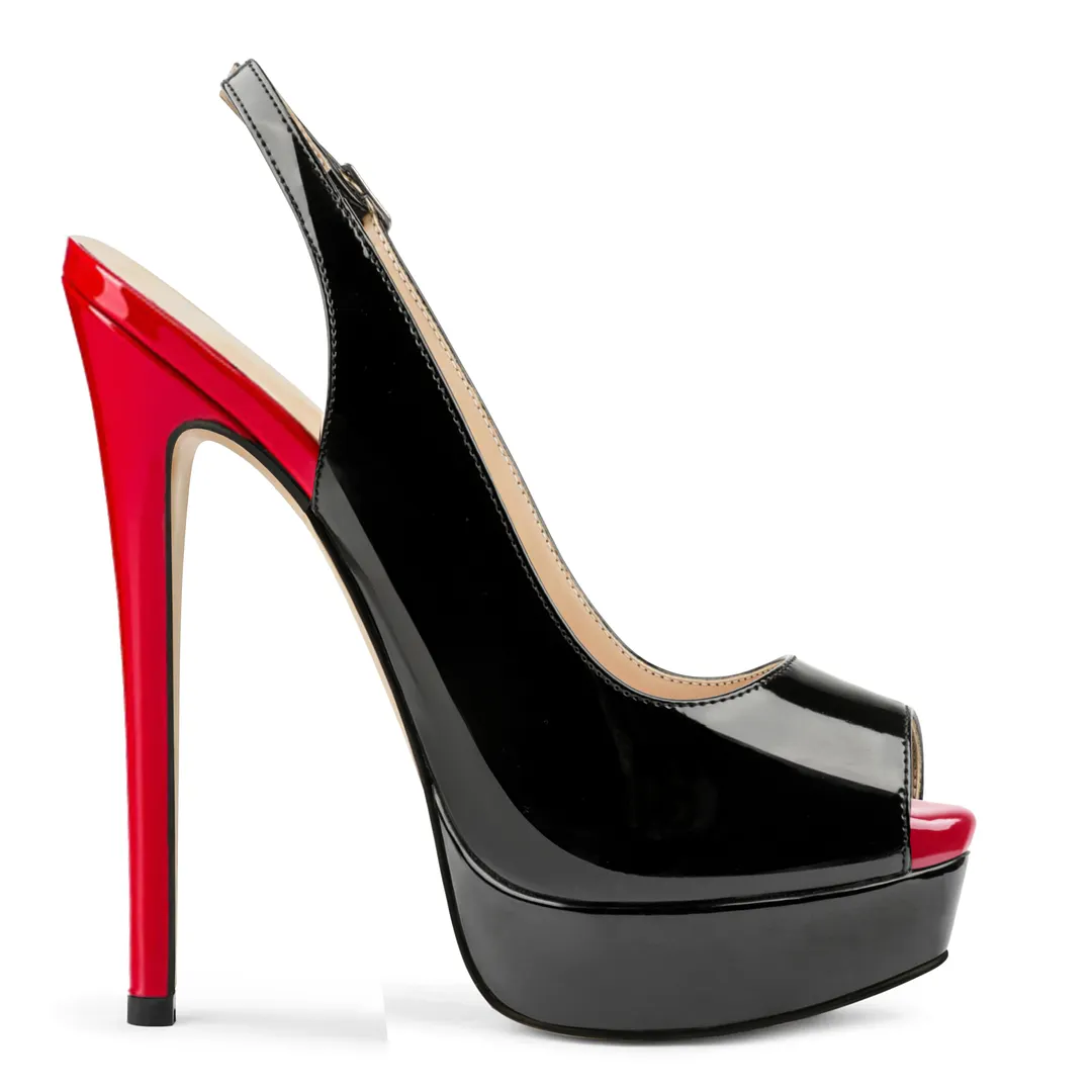 15cm/5.9 inch Ankle Strap Platform Shoes High Heels Peep Toe Patent Pumps