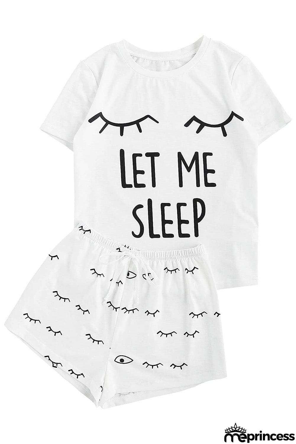 White Eyelash Slogan Tee and Drawstring Shorts Lounge Set