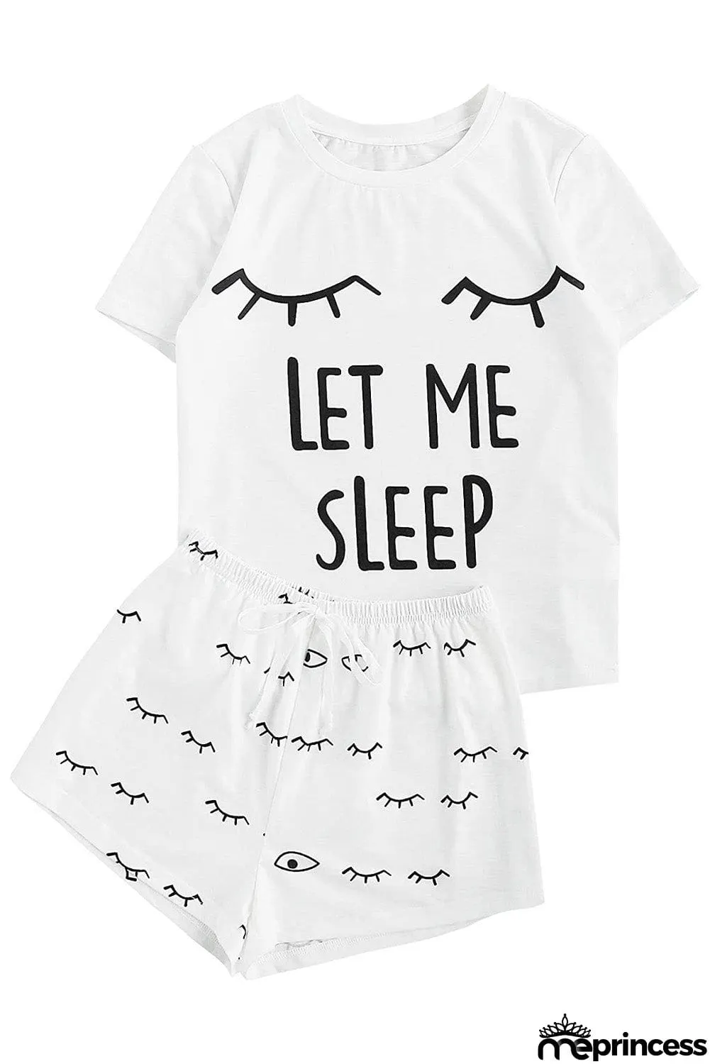 White Eyelash Slogan Tee and Drawstring Shorts Lounge Set