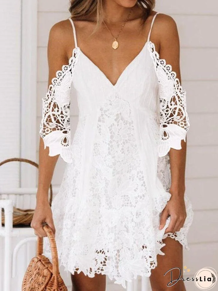 Sling Hollow Chiffon Lace Dress for Women
