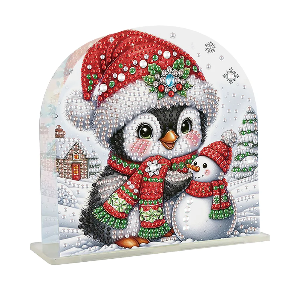 DIY Christmas Penguin Snowman Acrylic Diamond Art Painting Napkin Holder Set 