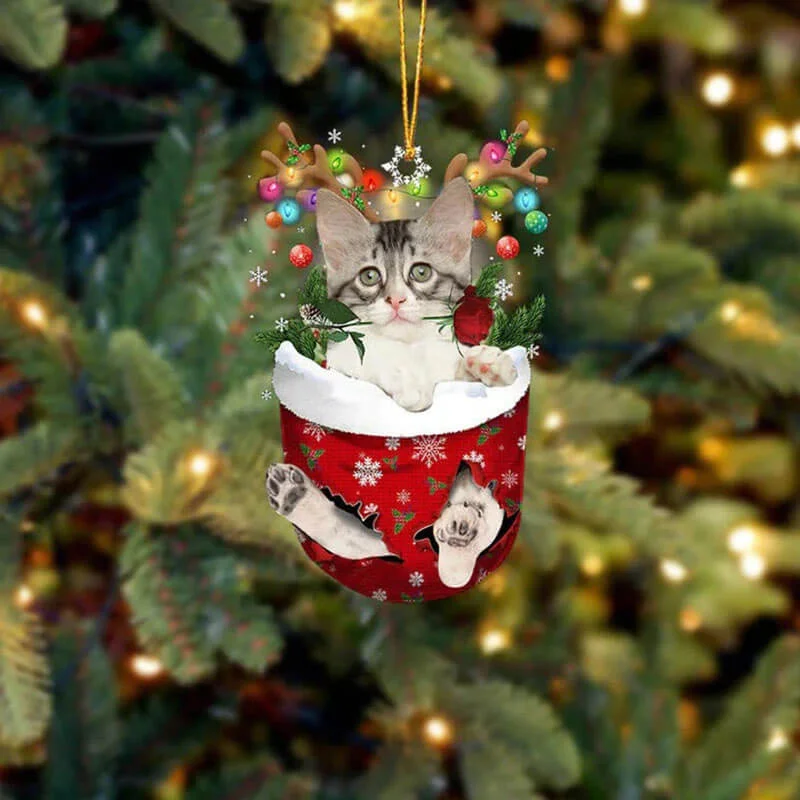 VigorDaily Turkish Angora Cat In Snow Pocket Christmas Ornament SP112
