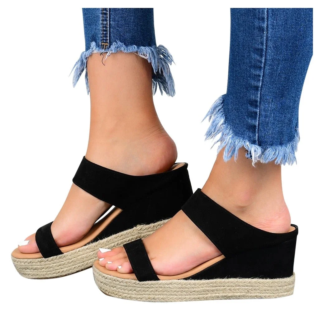 Slip-on Straw Casual Wedges Slipper Woman Shoes Classics Platform Slipper Women Wedge High Heels Shoes Zapatos De Mujer Sandals
