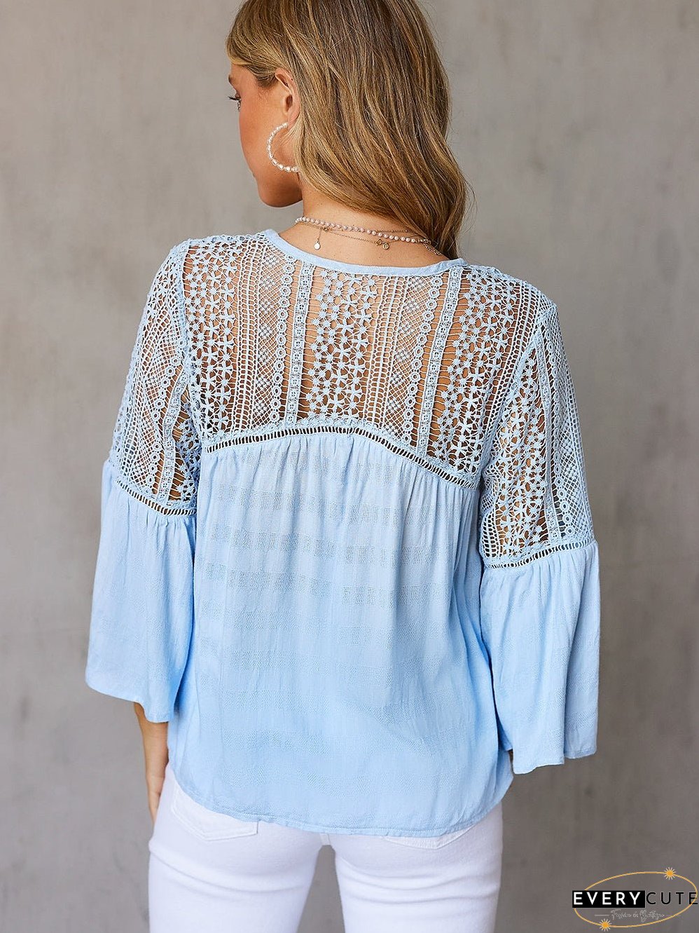 Casual Crochet-Detail Button-Up