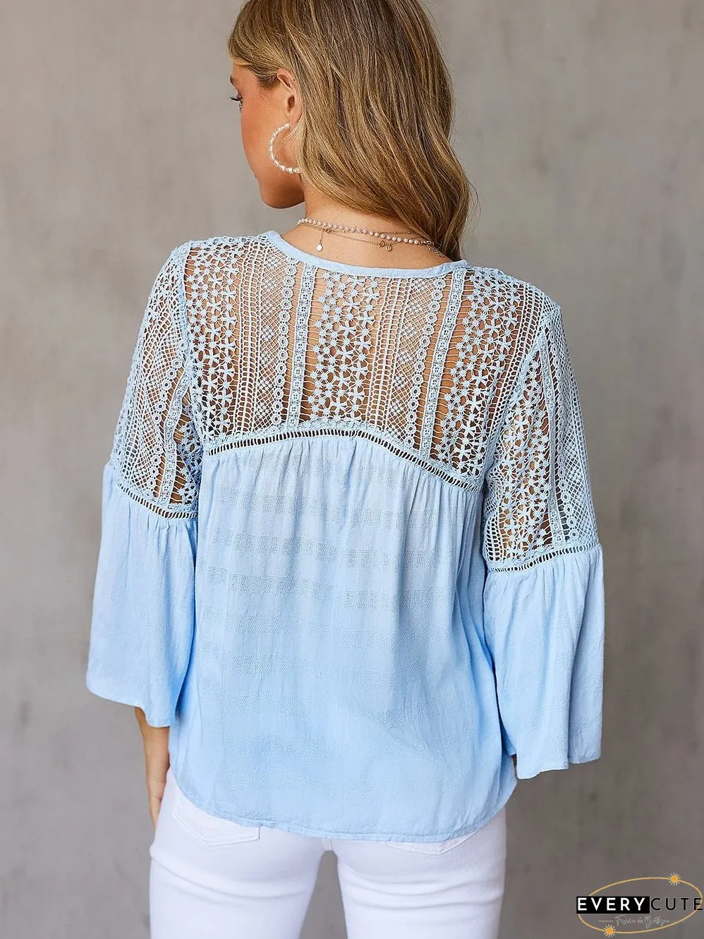 Casual Crochet-Detail Button-Up