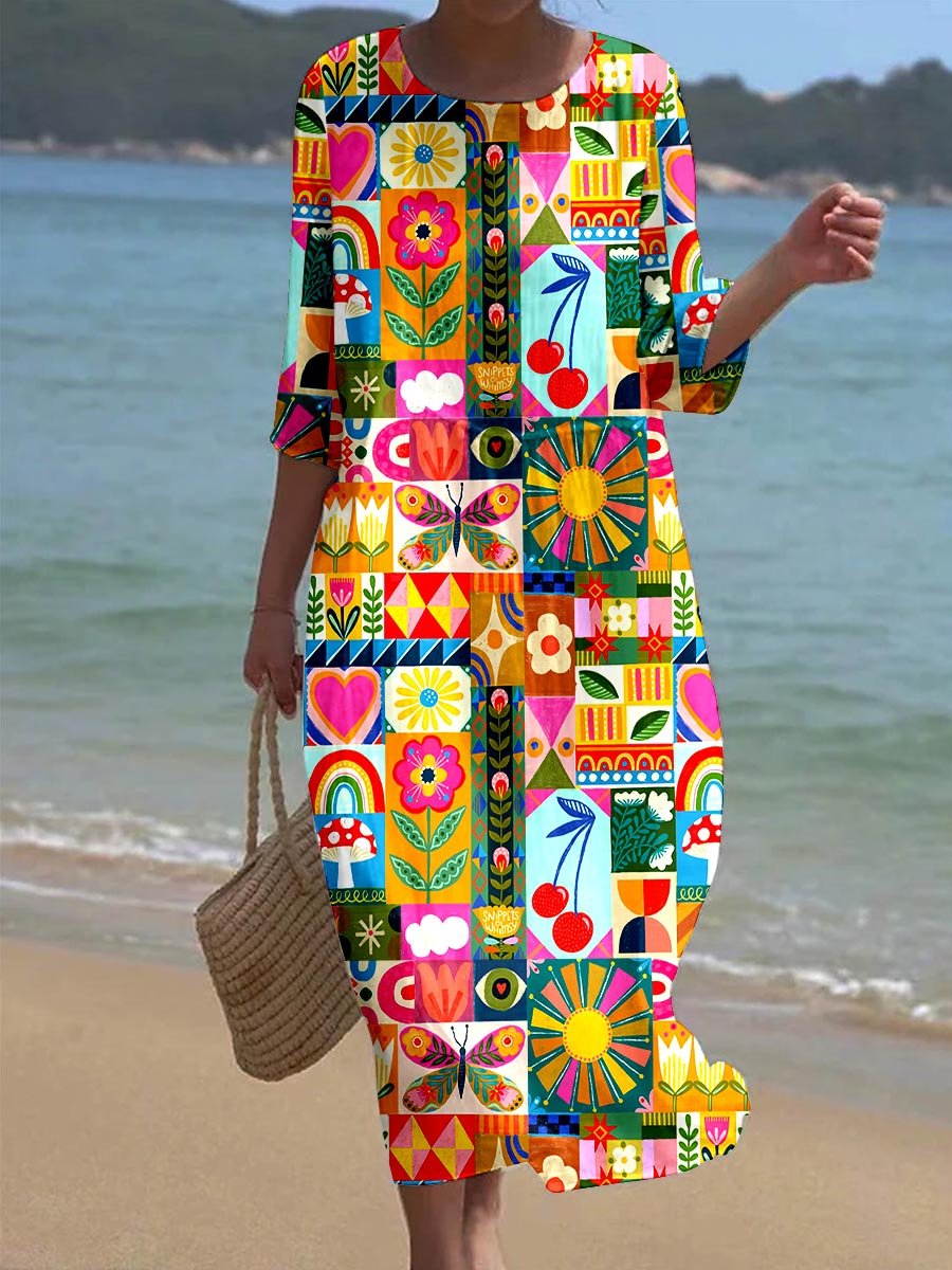 Women's Bohemian Art Print Dress