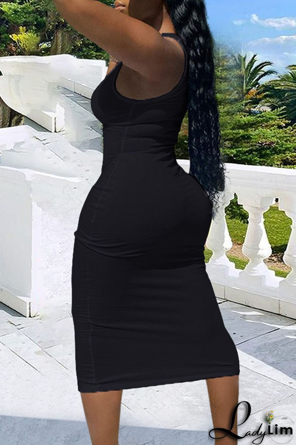 Blue Sexy Solid Patchwork Spaghetti Strap One Step Skirt Dresses