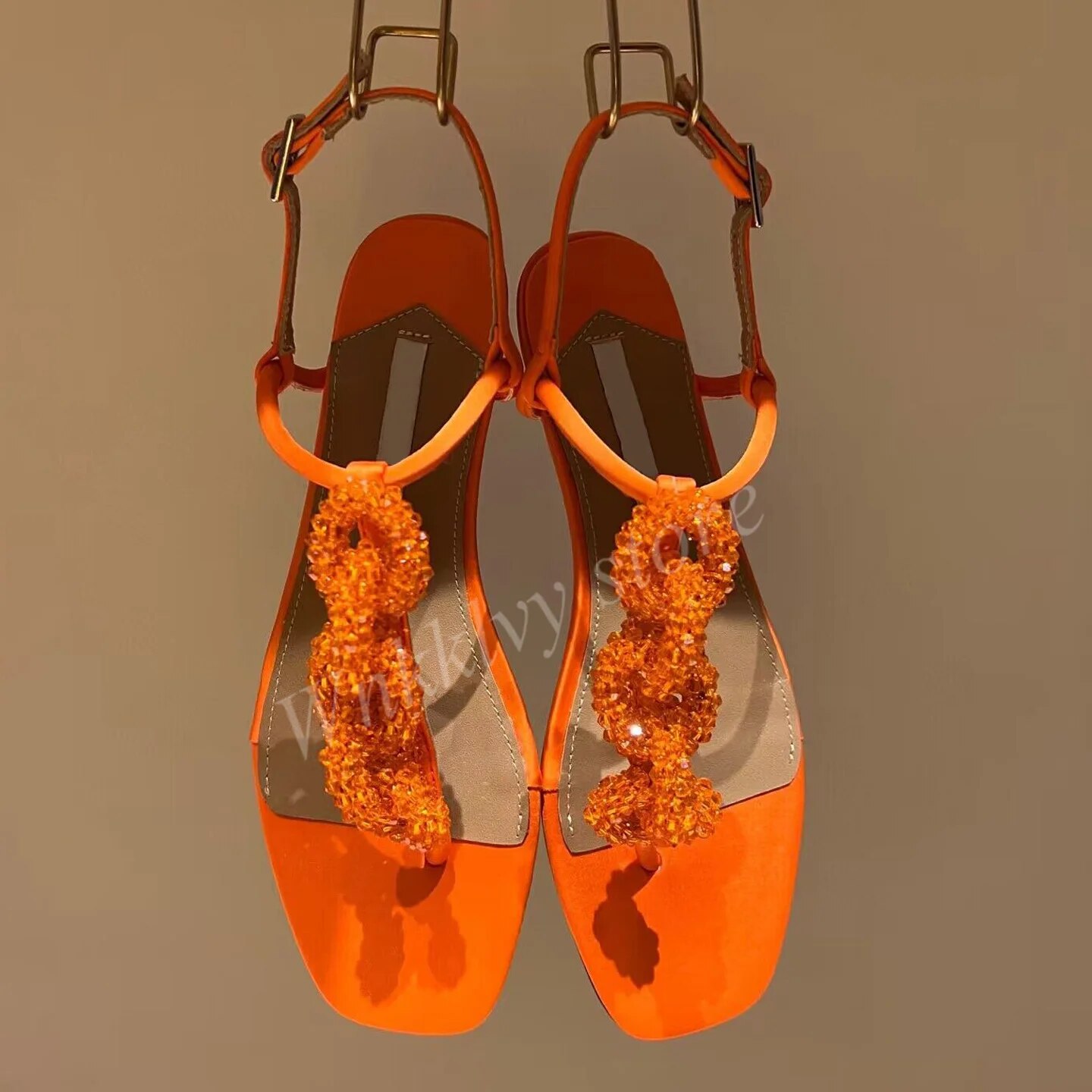 VCshoes Flat Bottomed Sandals Women's Slim Fitting Satin Back Straps With Rhinestone Embellishments Sandals Party Dress Shoes