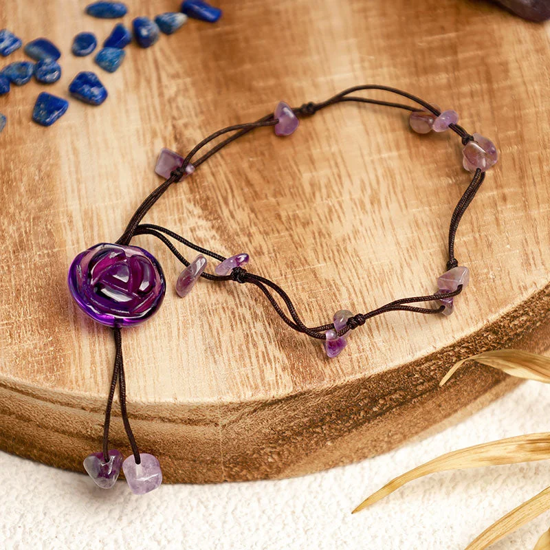 Amethyst Pink Crystal Green Aventurine Rose Inner Peace Healing Anklet