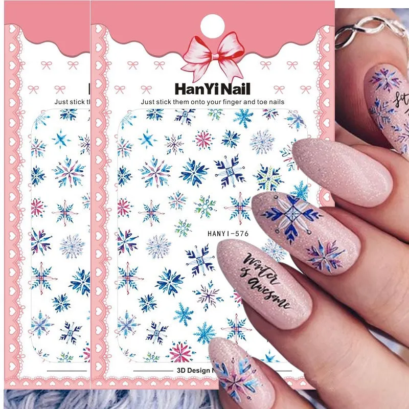 Merry Christmas Deer 3D Nails Sticker Winter Snowflake Elk Xmas Trees Cartoon Adhesive Sliders Nail Art Accessories Decals-Nail Inspo